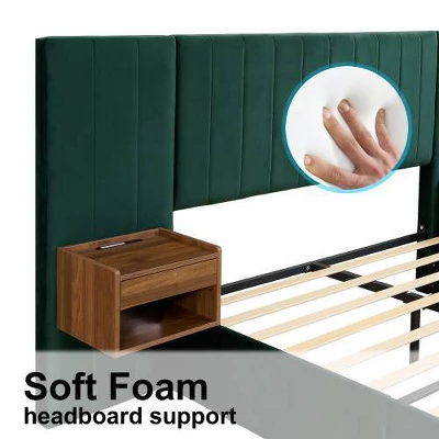 GDFStudio Kennedy Velvet Upholstered Bedroom Furniture Set With Two Floating Nightstands, Headboard 7 GDFStudio Kennedy Velvet Upholstered Bedroom Furniture Set With Two Floating Nightstands, Headboard - Image 5