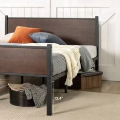 Tucker Bamboo And Metal Platform Bed Frame With Headboard And Footboard Brown - Zinus