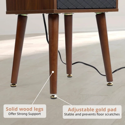 Nightstand With Storage – Mid Century Modern Bedroom Side Table Built-in Charging Station With 2 USB Ports & 2 Power Outlets 8 Nightstand With Storage – Mid Century Modern Bedroom Side Table Built-in Charging Station With 2 USB Ports & 2 Power Outlets - Image 6