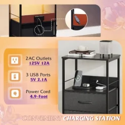 GALAXHERO Night Stand Set Of 2,Small End Tables With Charger Station Nightstand With 2 Fabric Drawers & Storage Shelf, LED Bedside Table For Bedroom -Nexera Furniture Store GUEST c36e2eac bc73 414a b414 d4f6575fd320