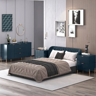 Festivo 3pc Modern Elegance 2 Drawer Nightstands And 3 Drawer Dresser Set Navy 3 Festivo 3pc Modern Elegance 2 Drawer Nightstands And 3 Drawer Dresser Set Navy