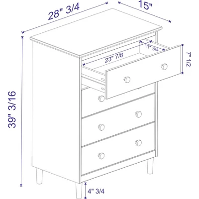 Stiva Classic Mid-Century Modern Vertical 4 Drawer Dresser - Saracina Home 6 Stiva Classic Mid-Century Modern Vertical 4 Drawer Dresser - Saracina Home - Image 4