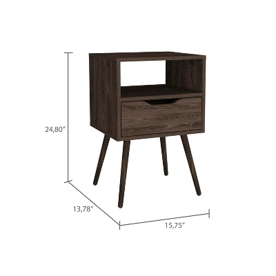 Kumasinova Modern Nightstand With Shelf,24.8" Wooden Night Stand With Drawers,Sleek Bedside Table With Metal Legs,Side Table For Bedroom 5 Kumasinova Modern Nightstand With Shelf,24.8" Wooden Night Stand With Drawers,Sleek Bedside Table With Metal Legs,Side Table For Bedroom - Image 3