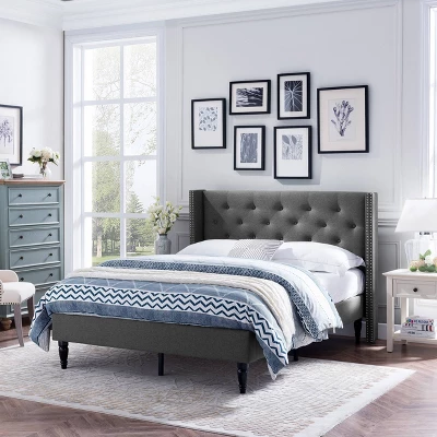 Queen Roz Upholstered Traditional Bed Charcoal Gray - Christopher Knight Home 3 Queen Roz Upholstered Traditional Bed Charcoal Gray - Christopher Knight Home