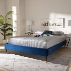 Full Volden Velvet Wood Platform Bed Frame Blue - Baxton Studio -Nexera Furniture Store GUEST c94bfbdb 85b4 4155 a329 8b170f1bd34b