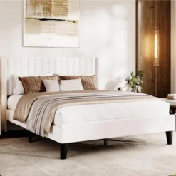 Bed Frame With Vertical Channel Tufted Wingback Headboard, Upholstered Platform Bed Frame With Strong Wooden Slats Support -Nexera Furniture Store GUEST c95b3d14 842e 42d6 8905 207711c89dd7