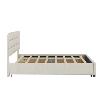 Queen Size Upholstered Platform Bed With Twin Size Trundle Bed And Two Drawers-ModernLuxe 10 Queen Size Upholstered Platform Bed With Twin Size Trundle Bed And Two Drawers-ModernLuxe - Image 8