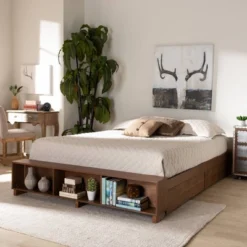 Arthur Wood Platform Bed With Built-In Shelves Ash Walnut - Baxton Studio -Nexera Furniture Store GUEST ce6c50c3 dd18 4c4f b17c 57ae17988f8b