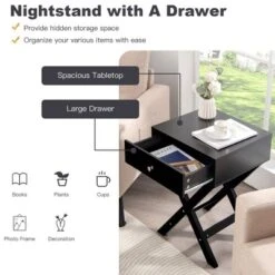 Costway Side Nightstand With Drawer X Shaped Structure Accent Sofa End Table WhiteBlack -Nexera Furniture Store GUEST cf3c48de bceb 4ea6 85c6 28e602420aca