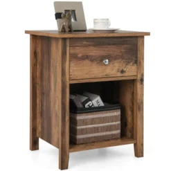 Costway Nightstand Bedside Table With Drawer & Open Shelf For Living Room Bedroom Walnut/Brown -Nexera Furniture Store GUEST cfd67751 c867 4267 9c3d b2d00c3c0c92