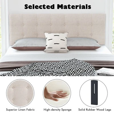 Infans Full/Queen Size Headboard Linen Fabric Upholstered Button Tufted Solid Wood Leg 8 Infans Full/Queen Size Headboard Linen Fabric Upholstered Button Tufted Solid Wood Leg - Image 6