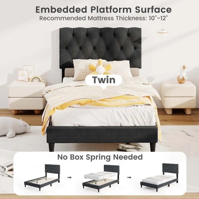 Costway Twin/Full/Queen Size Bed Frame With Button-Tufted Headboard & Wooden Slats Easy Assembly 9 Costway Twin/Full/Queen Size Bed Frame With Button-Tufted Headboard & Wooden Slats Easy Assembly - Image 7