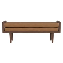 Wood Bench With Upholstered Seat Faux Leather Caramel - HomePop -Nexera Furniture Store GUEST d03d4384 3776 4b6f b3ca eabb55e45119