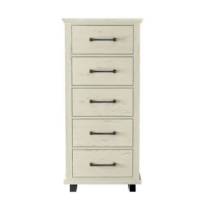 Festivo 3pc Contemporary 24" 5 Drawer Chest And 3 Drawer Nightstand Set Saw Cut Off-White: MDF, Metal Legs, Anti-Tip 8 Festivo 3pc Contemporary 24" 5 Drawer Chest And 3 Drawer Nightstand Set Saw Cut Off-White: MDF, Metal Legs, Anti-Tip - Image 6