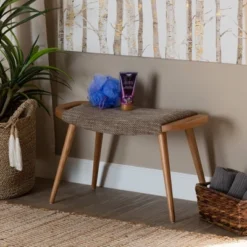 Banner Fabric Upholstered And Wood Accent Bench - Light Brown/Oak Brown - Baxton Studio -Nexera Furniture Store GUEST d10a1a24 d849 4f51 ac44 4dbf28ffbbf1