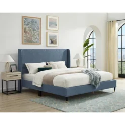 Roundhill Furniture Arles 3-Piece Upholstered Bedroom Set, Wingback Platform Bed With Two Nightstands -Nexera Furniture Store GUEST d2469344 7b6d 4817 a0a5 5d6025c7cf46