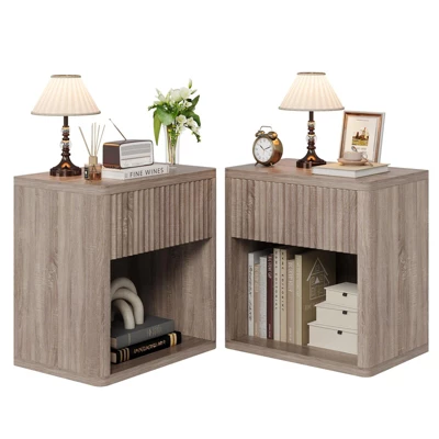 GustoWave Wooden Night Stand Set Of 2, Large Modern Farmhouse Wood Nightstands With Fluted Drawers, Bedside End Tables Storage Side Tables 4 GustoWave Wooden Night Stand Set Of 2, Large Modern Farmhouse Wood Nightstands With Fluted Drawers, Bedside End Tables Storage Side Tables - Image 2