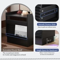 Sapphtopaz Modern Nightstand With Charging Station&LED Large Storage End Table With Drawers&Groove Design Night Stand For Bedroom,Living Room -Nexera Furniture Store GUEST d3c336de 1c15 4e49 bd57 3a16181f5969