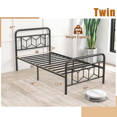 Costway Twin/Full/Queen/King Size Bed Frame Mattress Foundation With Headboard 12.5" Under-bed Storage Black 4 Costway Twin/Full/Queen/King Size Bed Frame Mattress Foundation With Headboard 12.5" Under-bed Storage Black - Image 2