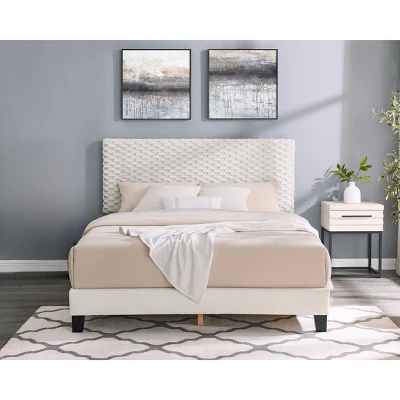 Roundhill Furniture Findlay Bedroom Set, Plush 3D Upholstered Bed With Nightstand, 2-Piece 3 Roundhill Furniture Findlay Bedroom Set, Plush 3D Upholstered Bed With Nightstand, 2-Piece