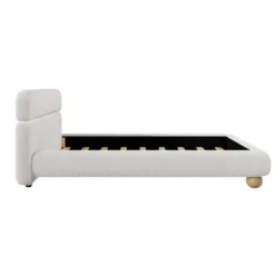 Queen Size Upholstered Platform Bed Frame With Teddy Fleece Boucle Fabric And Solid Round Legs, Stylish Curve-Shaped Design, White-ModernLuxe -Nexera Furniture Store GUEST d42e1572 a2d3 4ede b692 bbeed770cfd6