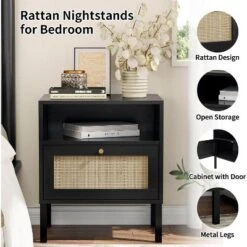 Angel Sar Rattan Nightstands Set Of 2, Accent End Table, Boho Bedside Table With 1 Hand Made Decorated Door For Living Room, Bedroom 13 Angel Sar Rattan Nightstands Set Of 2, Accent End Table, Boho Bedside Table With 1 Hand Made Decorated Door For Living Room, Bedroom -Nexera Furniture Store GUEST d45e54b2 3185 428e 855c 79d342316cef