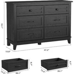 Acekool 47" 6 Drawer Dresser, Modern Textured Storage Chest, Wide Wooden Organizer For Bedroom Living Room Entryway