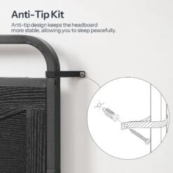 Metal & Wooden Panel Headboard, King Headboard, Minimalist Head Board With Metal Frame, Height Adjustable, With Bed Frame Adapter, Black -Nexera Furniture Store GUEST d5850c28 546d 4cf9 8bee 17f57fb6662b