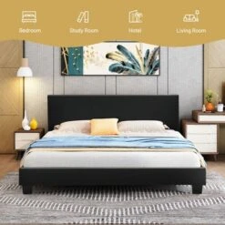 Costway Full Upholstered Platform Bed Frame With Linen/PU Headboard Wood Slat Gray/Black 15 Costway Full Upholstered Platform Bed Frame With Linen/PU Headboard Wood Slat Gray/Black -Nexera Furniture Store GUEST d63ca548 0dcd 47c0 99f1 216a7ce4a368
