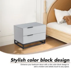 KTMBDW Nightstand With 2 Drawers, Modern Night Stand For Bedroom With Metal Handle, Wooden Bedside Table For Small Spaces, Living Room, Bedroom, Gray -Nexera Furniture Store GUEST d68c0efa dd00 46e3 a1f6 748c510ac861