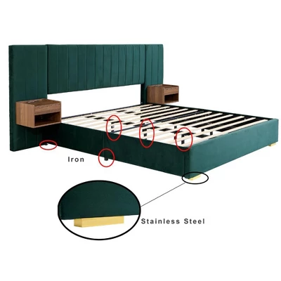 GDFStudio Kennedy Velvet Upholstered Bedroom Furniture Set With Two Floating Nightstands, Headboard 13 GDFStudio Kennedy Velvet Upholstered Bedroom Furniture Set With Two Floating Nightstands, Headboard - Image 11