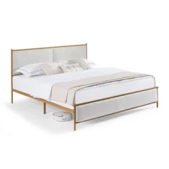Classic Upholstered Platform Bed With Metal Frame And Solid Wood Ribs, Light Gray-ModernLuxe -Nexera Furniture Store GUEST d6e0a788 7de3 4206 9320 ac6556c9e371