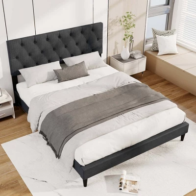 Costway Twin/Full/Queen Size Bed Frame With Button-Tufted Headboard & Wooden Slats Easy Assembly 14 Costway Twin/Full/Queen Size Bed Frame With Button-Tufted Headboard & Wooden Slats Easy Assembly - Image 12