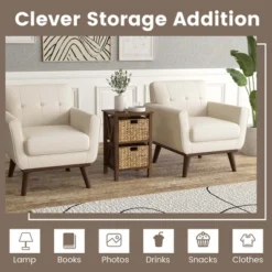 Costway 1/2 PCS 2-Tier Nightstand With 2 Seagrass Baskets Rubber Wood X-Shaped Frames 2 Drawers -Nexera Furniture Store GUEST d74b9c47 77d9 4d53 9139 84b79c953373