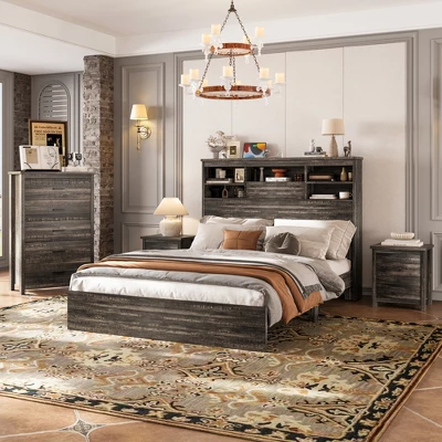 4-Piece Bedroom Set, Wooden Queen Bed Frame With Storage Headboard, Charging Station, Nightstands & Dresser - ModernLuxe 3 4-Piece Bedroom Set, Wooden Queen Bed Frame With Storage Headboard, Charging Station, Nightstands & Dresser - ModernLuxe