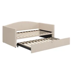 Twin To King Size Daybed With Extended Pop Up Trundle, Upholstered Sofa Bed Daybed, Space-Saving, Pink/Gray/Beige-ModernLuxe -Nexera Furniture Store GUEST d89947f5 f476 4a99 93c6 70b5518a98fd