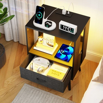 Kumasinova Wood Nightstand With Charging Station,Night Stand Set 2 With LED Lights,Nightstands With 2/4/6 Fabric Drawers,Bedside Table For Bedroom 6 Kumasinova Wood Nightstand With Charging Station,Night Stand Set 2 With LED Lights,Nightstands With 2/4/6 Fabric Drawers,Bedside Table For Bedroom - Image 4