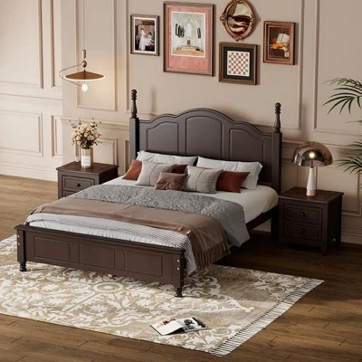 3-Pieces Bedroom Sets,Queen Size Wood Platform Bed, Two Nightstands With 2 Drawers For Each-Cuddlewood 4 3-Pieces Bedroom Sets,Queen Size Wood Platform Bed, Two Nightstands With 2 Drawers For Each-Cuddlewood - Image 2