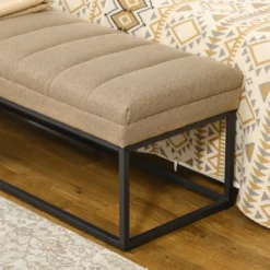 HOMCOM 47.25" End Of Bed Bench With Channel Tufted Design, Upholstered Ottoman Bench With Steel Legs For Bedroom, Entryway, Brown -Nexera Furniture Store GUEST dbd705a3 20d9 48d7 b01e 603b02fc2d82