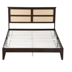 Queen/Full/King Size Rubber Wood Platform Bed With Rattan Headboard, Bed Frame With Support Legs - ModernLuxe -Nexera Furniture Store GUEST dc39dcff d3a5 4c05 80fd 4f5f5cce1aec