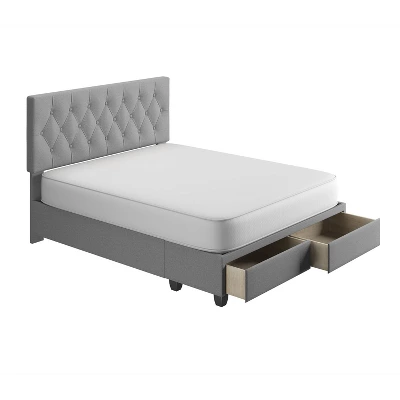 Full Henley Linen Tufted Upholstered Platform Bed With Storage Drawers Gray - Eco Dream 4 Full Henley Linen Tufted Upholstered Platform Bed With Storage Drawers Gray - Eco Dream - Image 2