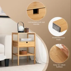 Tangkula Bamboo Nightstands Set Of 2 W/ Pull-out Drawer And Storage Shelf Wood Natural 18 Tangkula Bamboo Nightstands Set Of 2 W/ Pull-out Drawer And Storage Shelf Wood Natural -Nexera Furniture Store GUEST df431f76 e30e 4ffe 8c59 0a10f0139b6c