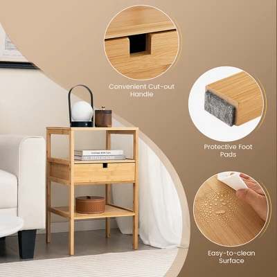 Tangkula Bamboo Nightstands Set Of 2 W/ Pull-out Drawer And Storage Shelf Wood Natural 10 Tangkula Bamboo Nightstands Set Of 2 W/ Pull-out Drawer And Storage Shelf Wood Natural - Image 8