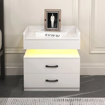Kumasinova LED Nightstand With Adjustable Light Strip,Modern Night Stand With Drawers,End Table With Large Storage Space,Side Table For Bedroom 9 Kumasinova LED Nightstand With Adjustable Light Strip,Modern Night Stand With Drawers,End Table With Large Storage Space,Side Table For Bedroom - Image 7
