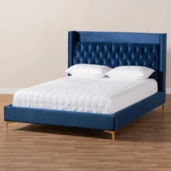 Valery Velvet Platform Bed With Gold - Finished Legs - Baxton Studio -Nexera Furniture Store GUEST e28acbe8 2048 43cb aae9 37f5af853db5