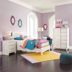 Paxberry Dressing Chest White Wash - Signature Design By Ashley: Boho-Chic 5-Drawer Storage, Carved Sliding Door -Nexera Furniture Store GUEST e2d056b1 fe37 4151 b135 d66606de3537