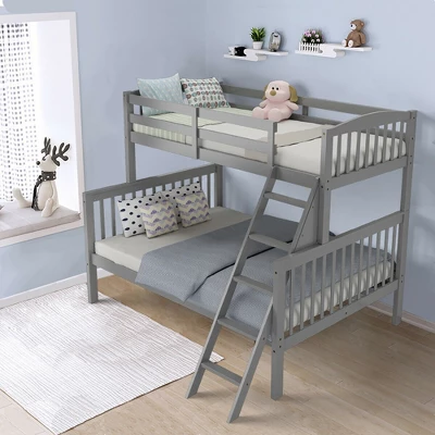 Costway Twin Over Full Bunk Bed Rubber Wood Convertible With Ladder Guardrail 12 Costway Twin Over Full Bunk Bed Rubber Wood Convertible With Ladder Guardrail - Image 10