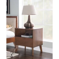 Reid 1 Drawer Nightstand Walnut - Linon -Nexera Furniture Store GUEST e4252ff1 7530 420e 8773 bed4603f0992