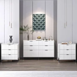 Festivo 3pc Modern Elegance 3 Drawer Nightstands And 6 Drawer Dresser Set Off-White