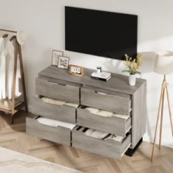 47.2" Freestanding Vertical Dresser Cabinet With 6 Drawer And Storage, Wooden Closet Storage Chest For Living Room, Hallway, Entryway, Bedroom -Nexera Furniture Store GUEST e5fac30c cf2e 49d6 803a 3cbc8931061f